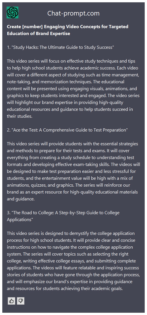  Create [number] Engaging Video Concepts for Targeted Education of Brand Expertise