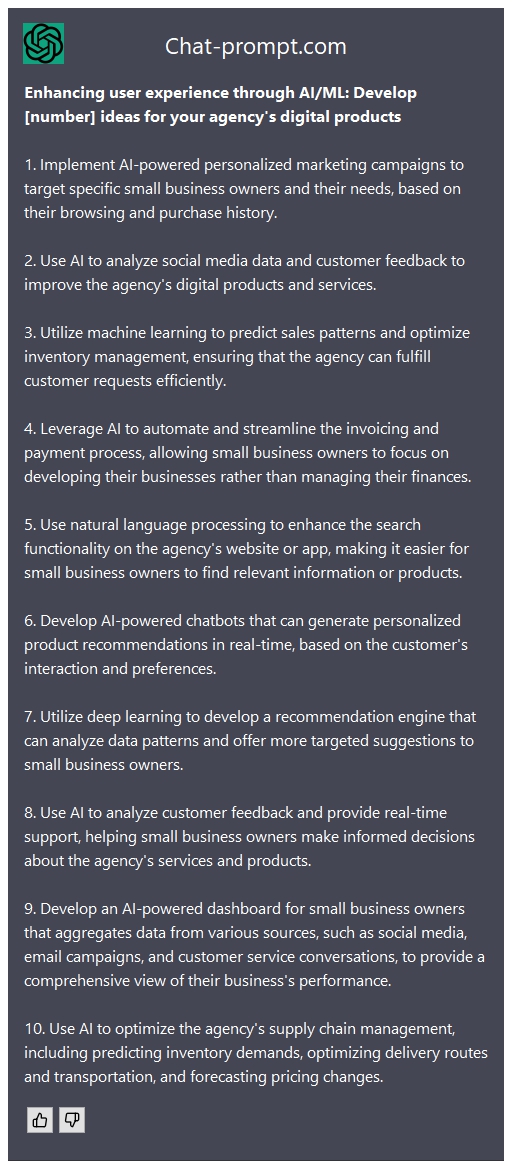  Enhancing user experience through AI/ML: Develop [number] ideas for your agency's digital products