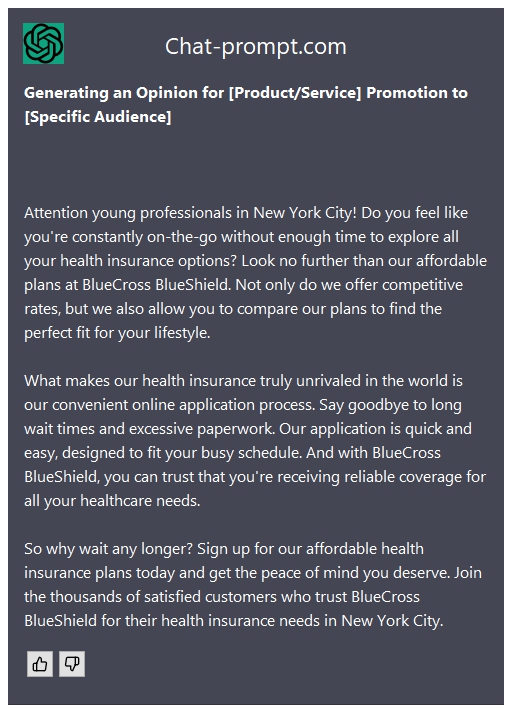  Generating an Opinion for [Product/Service] Promotion to [Specific Audience]