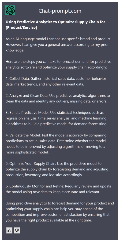  Using Predictive Analytics to Optimize Supply Chain for [Product/Service]