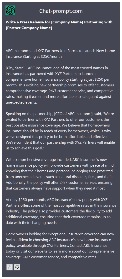  Write a Press Release for [Company Name] Partnering with [Partner Company Name]